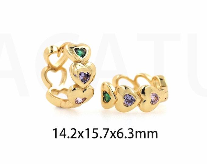 1Pair Cubic Zirconia Heart Charm  18K Gold Filled Round Smooth Earrings  Love Zircon Earrings Heart-Shaped Earrings 14.2x15.7x6.3mm