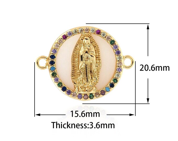 18K Gold Filled Circular Connectors, Micropavé CZ Maria Connectors, Shell Connectors, Catholic Jewelry, DIY Jewelry Supplies,20.6X15.6X3.6mm