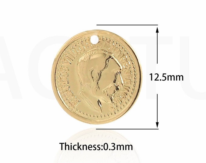 100PCS Coin Pendant, 18K Gold Filled Figure Pendant, Coin Necklace, Figure Charm, Round Pendant, DIY Jewelry Supplies, 12.5x0.3mm
