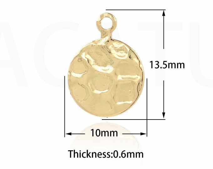100PCS Blank Pendant, Round Pendant, Hammered Necklace, 18K Gold Filled Flat Pendant, DIY Jewelry Supplies, 13.5x10x0.6mm