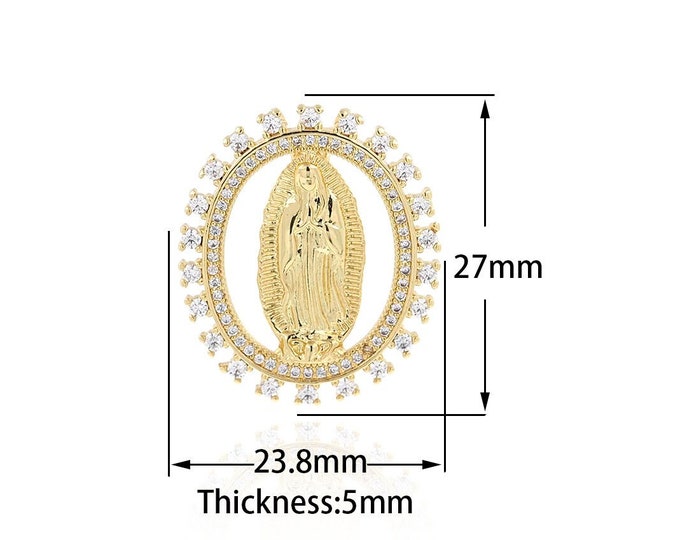 18K Gold Filled Miraculous Gold Necklace,Mary Pendant, Religious Jewelry, Suitable For Jewelry Making 27x23.8x5mm