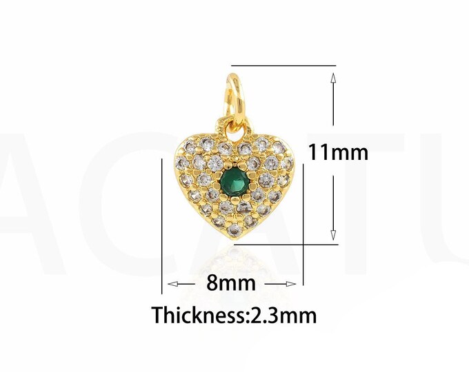18K Gold Filled Heart Pendant,Gold Dainty CZ Heart Charms,Heart Charm Bracelet Necklace for DIY Jewelry Making Supply