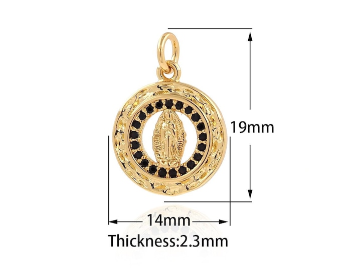 Mother of Pearl Pendant,18K Gold Filled Circle Necklace,Our Lady Charm,Micropavé CZ Catholic Necklace,Seashell Necklace,DIY Jewelry Supplies