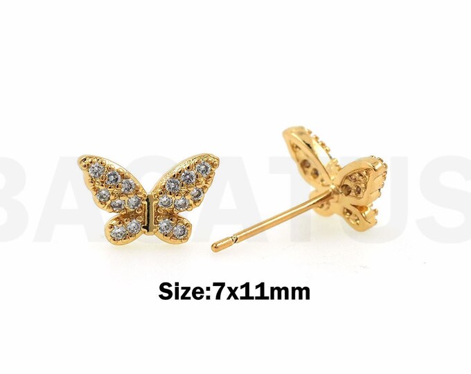 1Pair 18K Gold Filled Butterfly Earrings Micropavé CZ Insect Earrings,Butterfly Zircon Earrings Butterfly Earrings Insect Jewelry 7x11mm