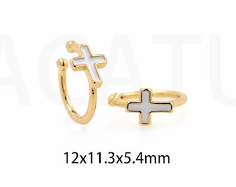 1Pair Enamel Colored Earrings Ladies Fashion Jewelry Wearing Cross Christian Jewelry 18K Gold Filled Hugging Hoop Charm,12x11.3x5.4mm