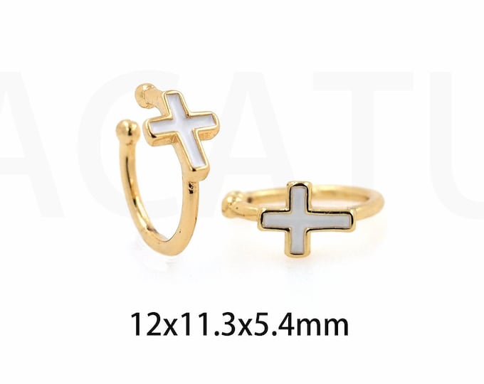 1Pair Enamel Colored Earrings Ladies Fashion Jewelry Wearing Cross Christian Jewelry 18K Gold Filled Hugging Hoop Charm,12x11.3x5.4mm