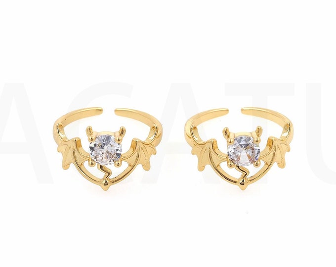 Bat Ring, 18K Gold Filled Bird Ring, Micro Pavé CZ Adjustable Ring, Bat Jewelry, Crown Ring, Gift For Her,