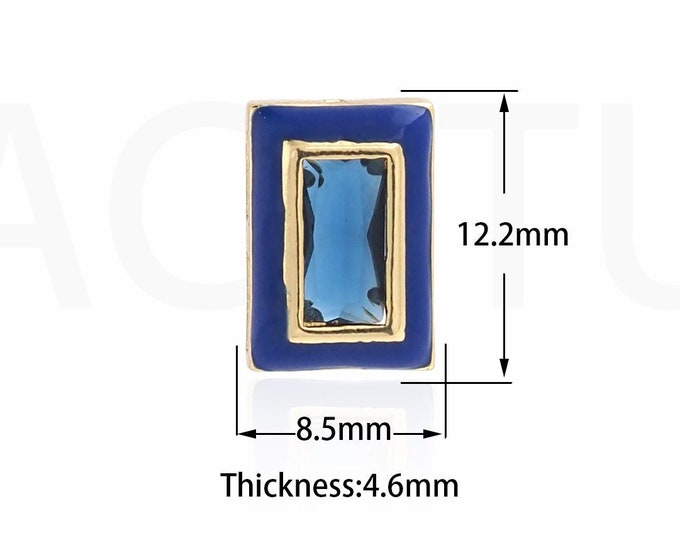 Cubic Zirconia Pendant,Enamel Charm,Single Zircon Square Pendant, 18K Gold Filled Pendant Necklace, Square Charm, 8.5x12.2x4.6mm