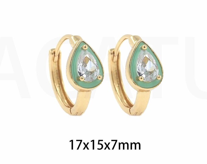Waterdrop Earrings, Micropavé CZ Enamel Earrings,18K Gold Filled Round Earrings, Pierced Earrings, Teardrop Earrings,Gift For Her,17x15x7mm