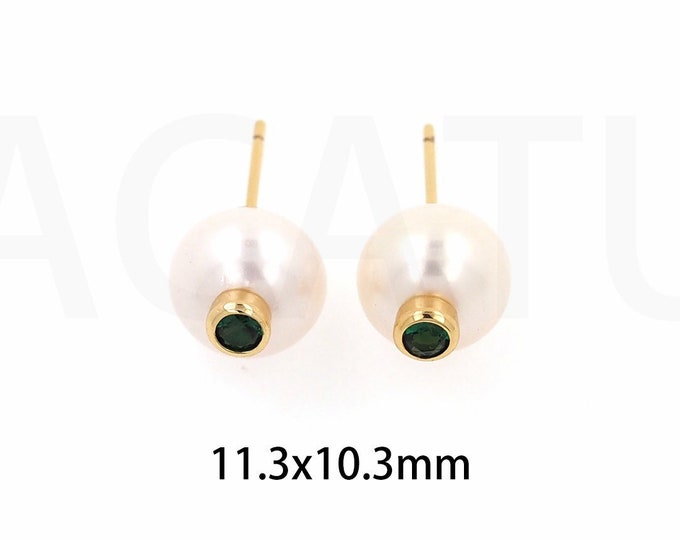 Pearl Stud Earrings, 18K Gold Filled Fashion Earrings, Micro Pave CZ Earrings For Women, Pearl Charms, Gift For Her, Pearl Ball Earrings,
