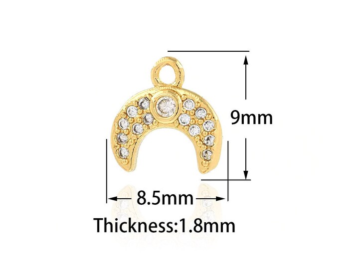 Micropavé CZ Crescent Charm, Crescent Necklace, 18K Gold Filled Moon Pendant,DIY Making Supplies 8.5x9x1.8mm