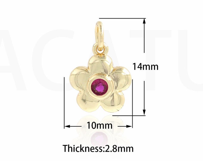 Micropavé CZ Plant Necklace, Plant Charm, Flower Pendant, 18K Gold Filled Flower Charm, DIY Jewelry Supplies, 14x10x2.8mm