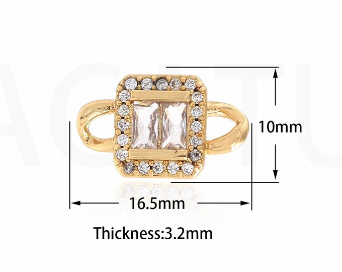 Cubic Zirconia Square Jewelry, 18K Gold Filled Square Connector, CZ Square Connector, DIY Jewelry Making Accessories 16.5x10x3.2mm