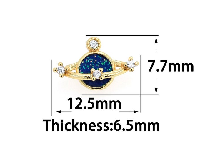 Saturn Pendant, 18K Gold Filled Saturn Ring Pendant, Micropavé CZ Saturn Necklace, DIY Jewelry Accessories, 12.5x7.7x6.5mm
