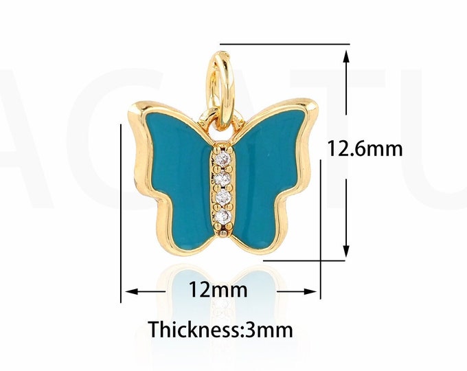 Colorful Enamel Butterfly Pendant Beautiful Butterfly Jewelry Transparent CZ Enamel Pendant, Component Insect Charm 12.6x12x3mm