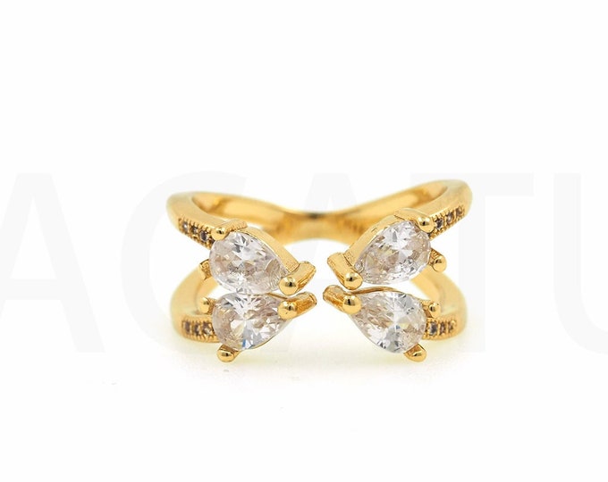 18K Gold Filled Butterfly Ring,Gold Dainty CZ Open Ring,Simple Ring,Gift for Her