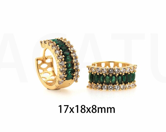 1Pair Exquisitely Handmade, Double Row Zircon Gold Filling, Diamond Pave Double Row Trolley Stud Earrings,Party Wear Jewelry Gifts 17x18x8mm