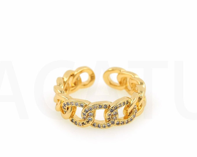 18K Gold Filled Chain Ring,Gold Dainty CZ Open Ring,Simple Ring,Gift for Her