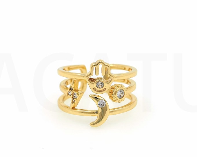 18K Gold Filled Moon Ring,Gold Dainty CZ Open Ring,Simple Ring,Gift for Her