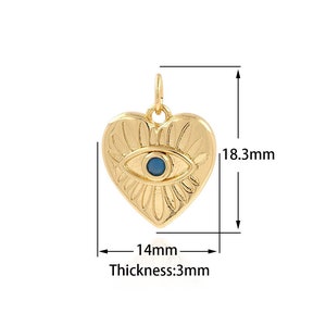 Micropavé CZ Eye Pendant, Love Necklace, 18K Gold Filled Dainty Eye Charm, Heart Necklace, Love Charm, DIY Jewelry Supplies, 18.3x14x3mm