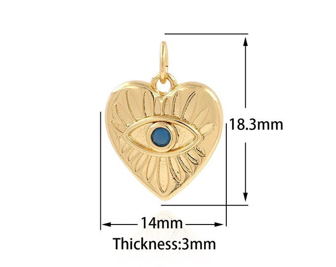 Micropavé CZ Eye Pendant, Love Necklace, 18K Gold Filled Dainty Eye Charm, Heart Necklace, Love Charm, DIY Jewelry Supplies, 18.3x14x3mm