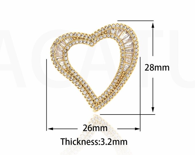 1PCS 18K Gold Filling Romance Jewelry Love Charm Heart Pendant Love Jewelry Cubic Zirconia DIY Jewelry Making Accessories 26x28x3.2mm