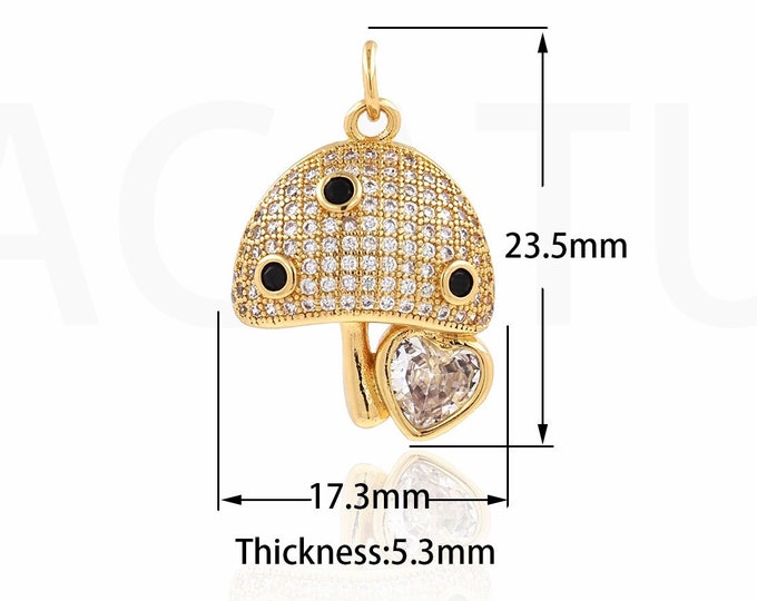 Gourmet Charm, Mushroom Charm, 18K Gold Filled Mushroom Pendant, Mushroom Necklace, DIY Jewelry Accessories, 23.5x17.3x5.3mm