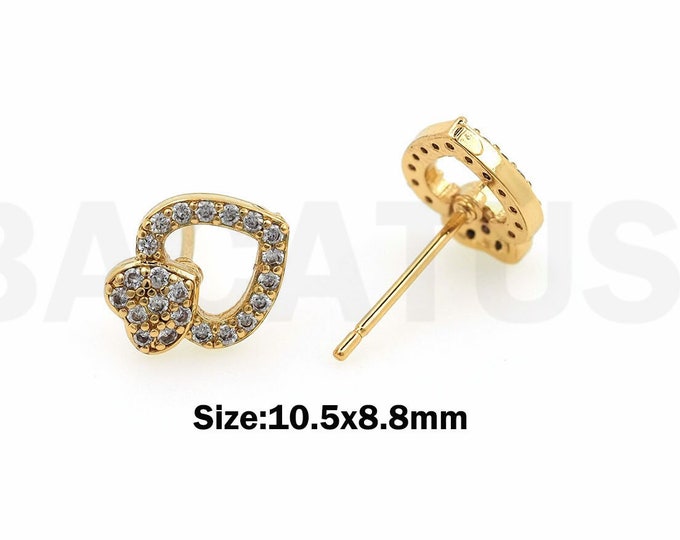 1Pair 18K Gold Filled Heart-Shaped Earrings Heart-Shaped Zircon Earrings Zircon Heart-Shaped Earrings Heart-Shaped Hoop 10.5x8.8mm