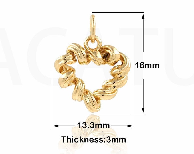 18K Gold Filled Shiny Heart Charm,Micropavé CZ Heart Shape pendant, Bracelet Charms for Jewelry Making 16x13.3x3mm