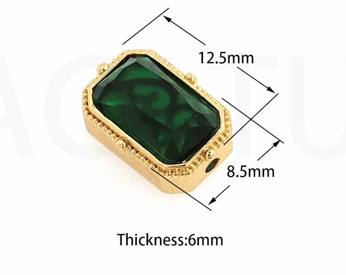 Square Spacer Beads, Micropavé CZ Bracelet Necklace Beads, 18K Gold Filled Gemstone Beads, DIY Jewelry Supplies, 8.5x12.5x6mm