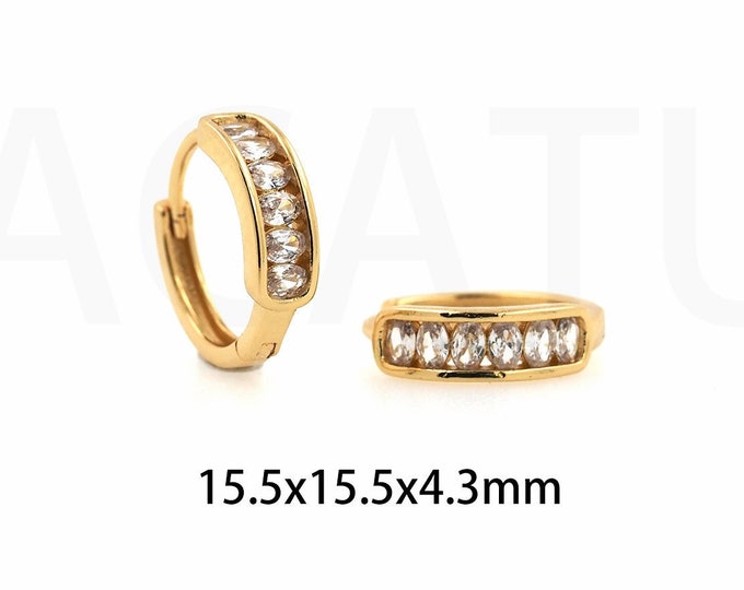 Exquisitely Handmade,Double Row Zircon Gold Filling,Diamond Pave Double Row Trolley Stud Earrings,Party Wear Jewelry Gifts 15.5x15.5x4.3mm
