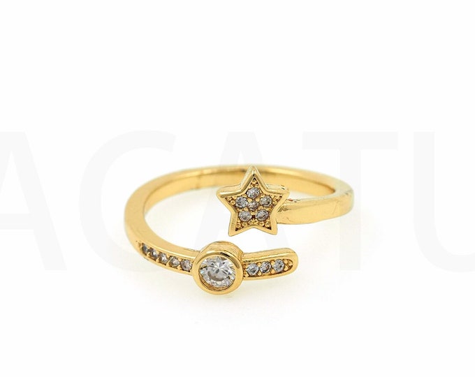 18K Gold Filled Star Ring,Gold Dainty CZ Open Ring,Simple Ring,Gift for Her