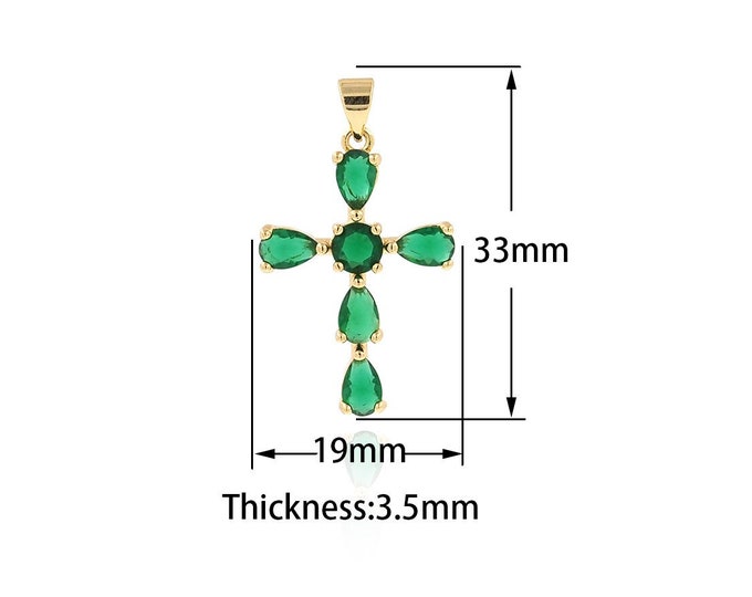 Cross Pendant, Micropavé CZ Christian Necklace, Christian Charms, 18K Gold Filled Religious Charms, DIY Jewelry Supplies, 19x33x3.5mm