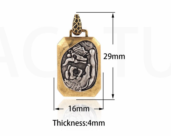Fossil Pendant,Vintage Charm, 18K Gold Filled Square Pendant, Fossil Necklace,MicroPave CZ Engraved Necklace, DIY Jewelry Supplies,29x16x4mm