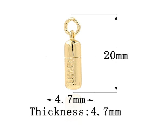 18K Gold Filled Capsule Pendant, Gold Dainty Capsule Charms,Simple pendant Bracelet Necklace for DIY Jewelry Making Supply