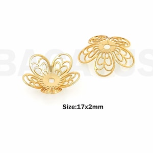 10 pcs 18K Gold Filled Flower Bead Caps,Pearl Caps,Round Bead Caps,Flower Caps,Spacer Jewelry, Brass Caps, DIY Gold Jewelry Making,17x2mm