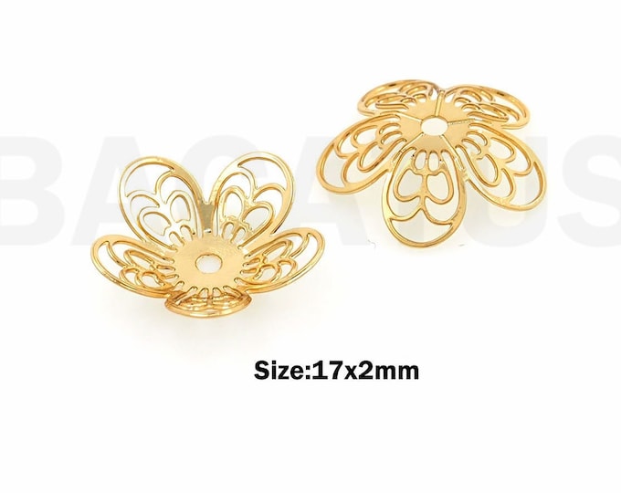 10 pcs 18K Gold Filled Flower Bead Caps,Pearl Caps,Round Bead Caps,Flower Caps,Spacer Jewelry, Brass Caps, DIY Gold Jewelry Making,17x2mm