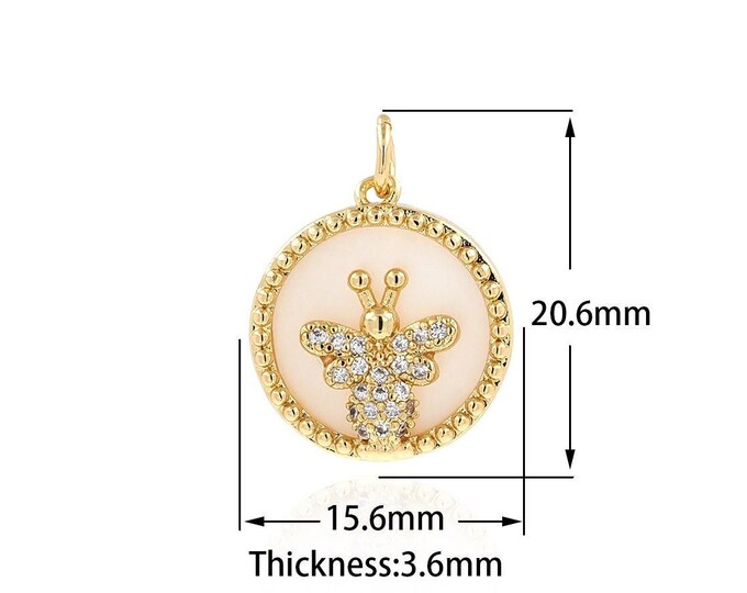 Bee Charm, 18K Gold-Filled Bee Pendant, Insect Charm, Bee Necklace,Shell Bee Necklace, Suitable For Jewelry Making Products 20.6X15.6X3.6mm