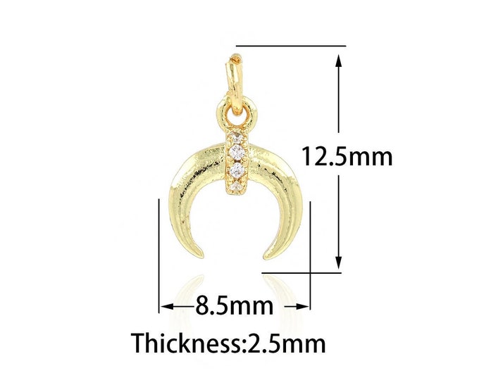 Horn Charm 18K Gold Filled Horn Pendant,Gold Dainty CZ Horn Charms,Bracelet Necklace for DIY Jewelry Making Supply,8.5x12.5x2.5mm