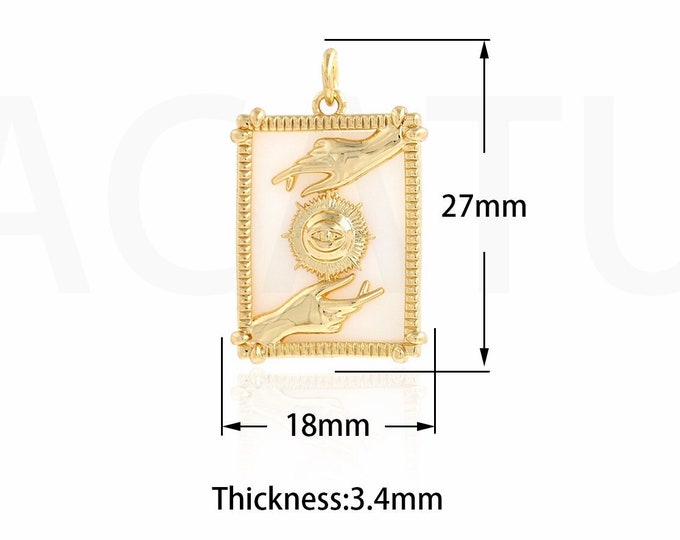 1PCS 18K Gold Filling Square Charm Sun Jewelry Eye Pendant Hand Necklace Shell Pendant ,DIY Jewelry Making Supplies 27x18x3.4mm