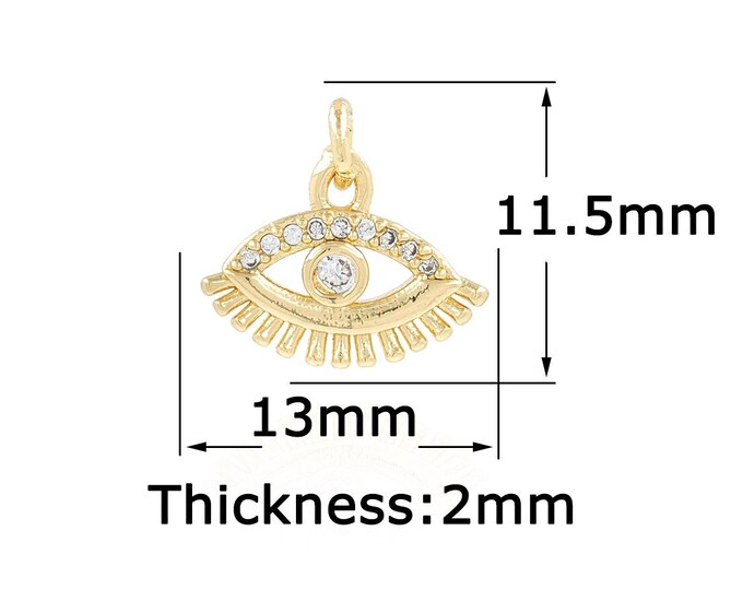 18K Gold Filled Devil Eye Pendant,Gold Dainty Eye Charms,CZ Simple Charm Bracelet Necklace for DIY Jewelry Making Supply