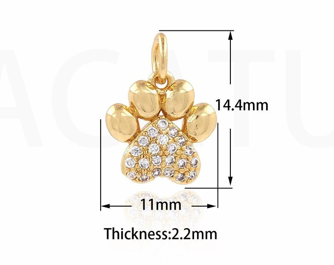 Footprint Pendant, Micropavé CZ Animal Mark Charm, 18K Gold Filled Animal Footprint Necklace, DIY Jewelry Supplies, 14.4x11x2.2mm