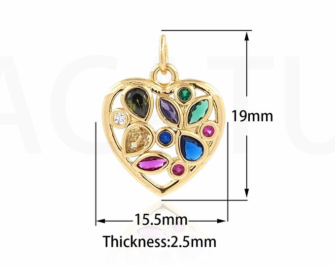 18K Gold Filled Heart Jewelry,MicroPave CZ Heart Pendant,Heart Necklace,Valentine's Day Gift,DIY Jewelry Making Supplies 19x15.5x2.5mm