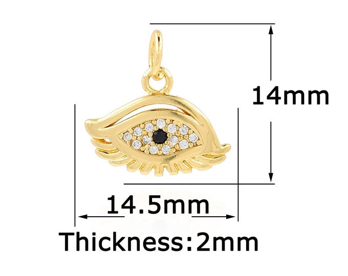18K Gold Filled Devil Eye Pendant,Gold Dainty Animal Eye Charms,CZ Simple Charm Bracelet Necklace for DIY Jewelry Making Supply