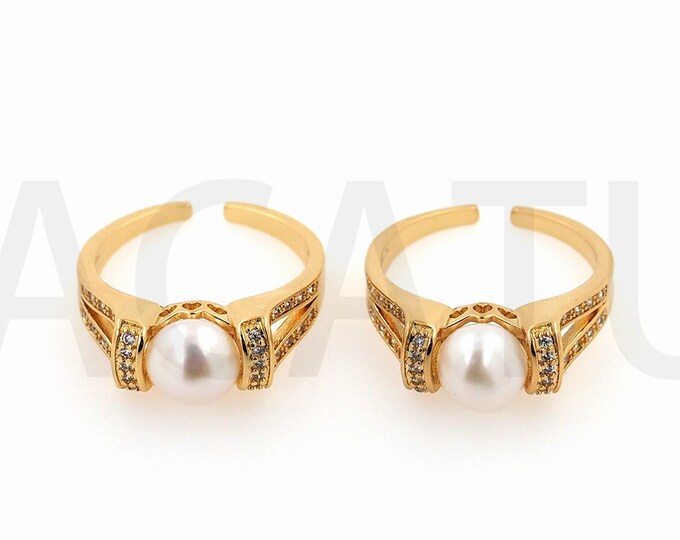 18K Gold Filled Pearl Thin Ring,Gold Open Ring,Stackable Ring, Pearl Fake Diamond Ring, Adjustable Ring, Daily Ring,Minimalist Ring