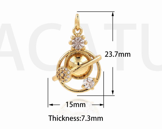 Saturn Pendant, 18K Gold Filled Saturn Ring Pendant, Micropavé CZ Saturn Necklace, DIY Jewelry Accessories, 23.7x15x7.3mm