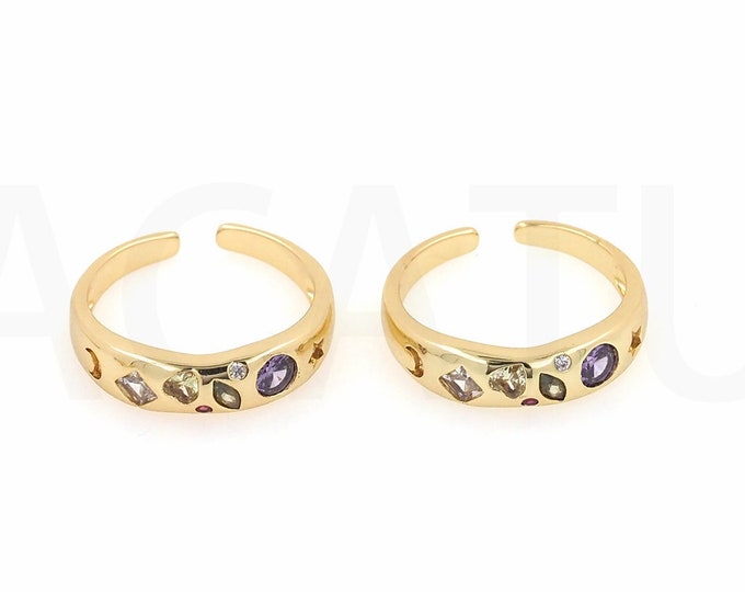 1PCS Dainty Opening Adjustable Ring 18K Gold Filled Rectangular Ring,Micropavé Ring Minimalist Women's Ring,