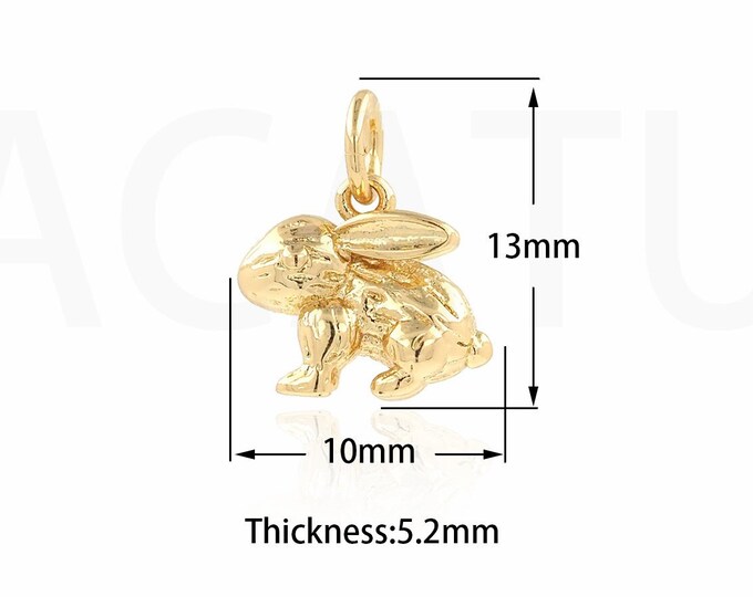 Animal Charm, Rabbit Pendant, 18K Gold Filled Rabbit Charm, Cute Necklace, Animal Necklace, DIY Jewelry Supplies, 13x10x5.2mm