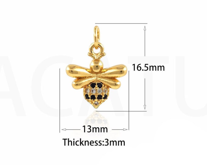 18K Gold Filled Bee Pendant,Gold Dainty CZ Bee Charms,Bee Charm Bracelet Necklace for DIY Jewelry Making Supply