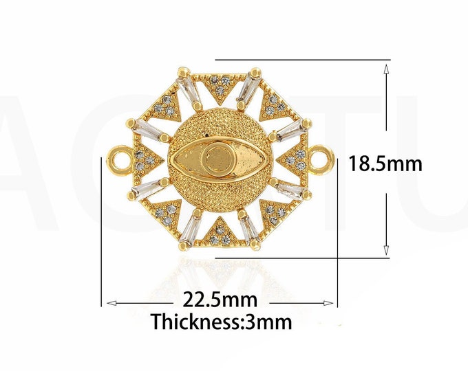 18K Gold Filled Devil Eye Connector,Gold Dainty CZ Eye Connector,Eye Connector Bracelet Necklace for DIY Jewelry Making Supply